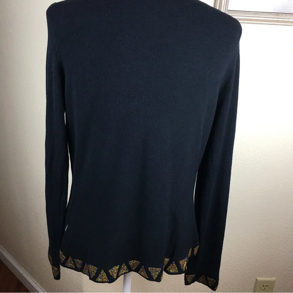 BCBGMAXAZRIA Black Cardigan & Shell Sweater Beaded Diamond Design Size M - Picture 2 of 16